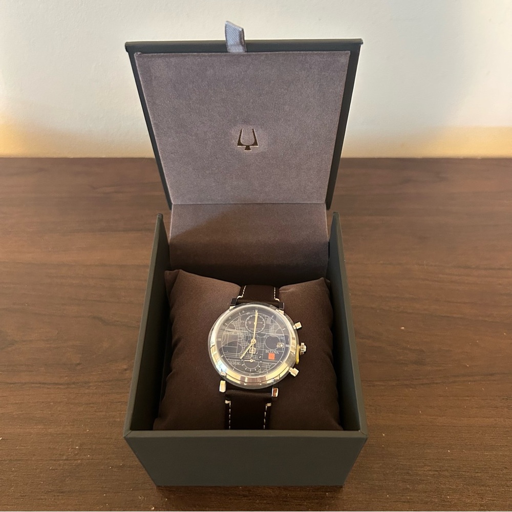 NWT Bulova Men's Frank Lloyd Wright Collection  Analog Watch Leather Blue Brown